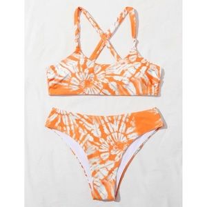 🧡 JUST IN! Tie Dye MidRise Waist Sunburst Strappy orange swimsuit swimwear